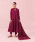 Women's Unstitched Embroidered Dobby Magenta 3 Piece Suit